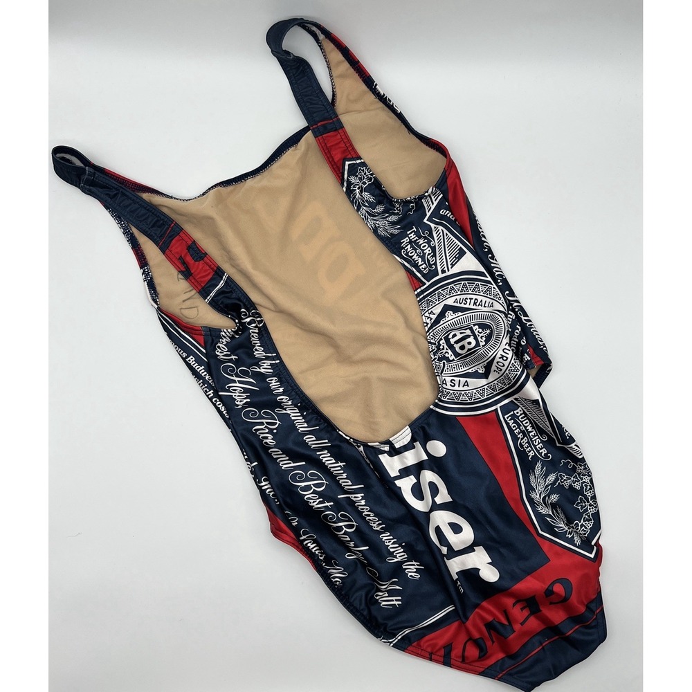Vintage 90s Budweiser‎ One Piece Bathing Suit Blue Red 11/12 - Picture 2 of 7